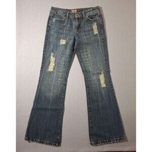 US Rodeo Jeans Womens size 11/12 Distressed Blue Denim Studs Bootcut Flare VTG
